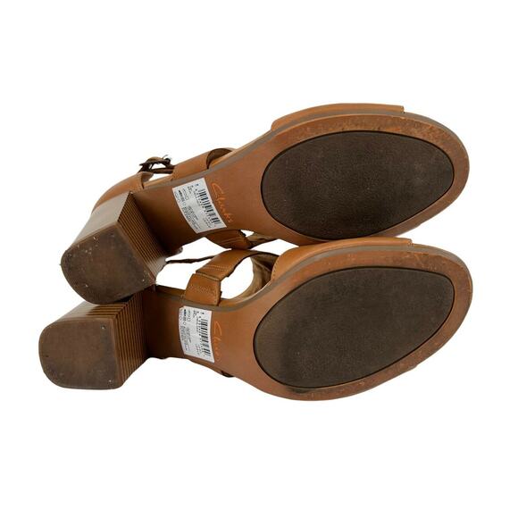 Clarks Womens Deva Heidi Tan Leather Ankle Strap Heels Size 8.5 M - Picture 9 of 9
